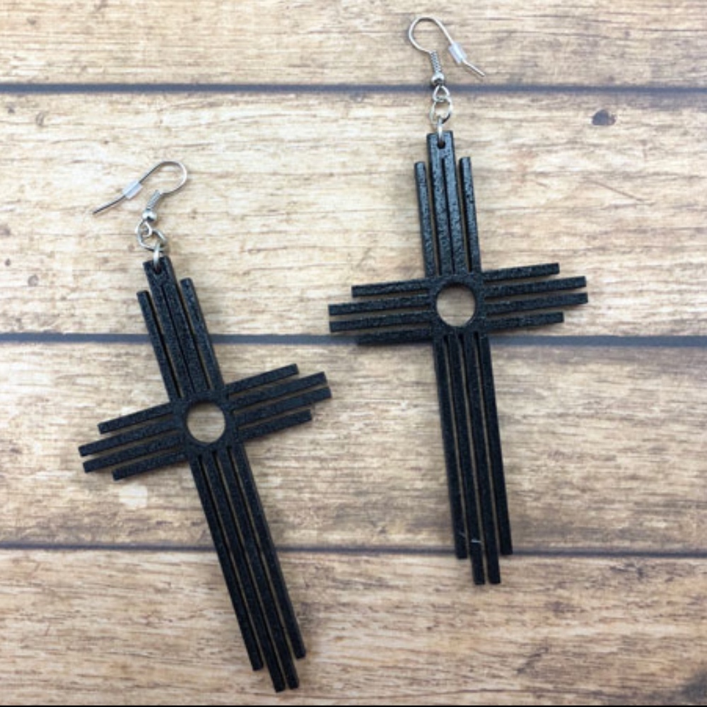 Western Cross Wooden Black Earrings by Crazy Train